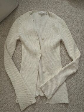 ALC Cream Ribbed V-Neck Button-Up Cardigan